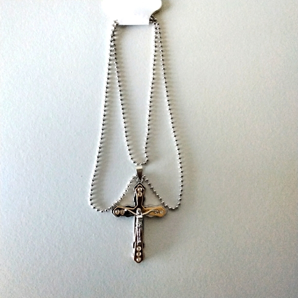GOLD AND 925 STERLING SILVER CROSS - Picture 1 of 1
